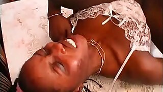 Black chick in white lingerie has a good fuck